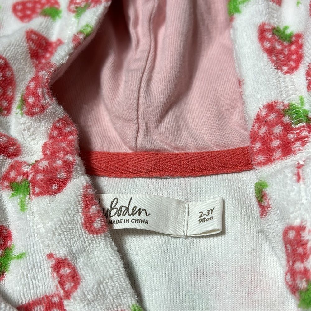 Baby Boden Strawberry Print Kids Pajama Robe - Pink and Green - Picture 3 of 4